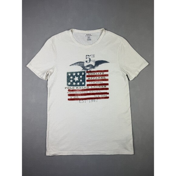 Polo by Ralph Lauren Tops - Polo Ralph Lauren Women's M Distressed American Flag Graphic T-Shirt Cream USA